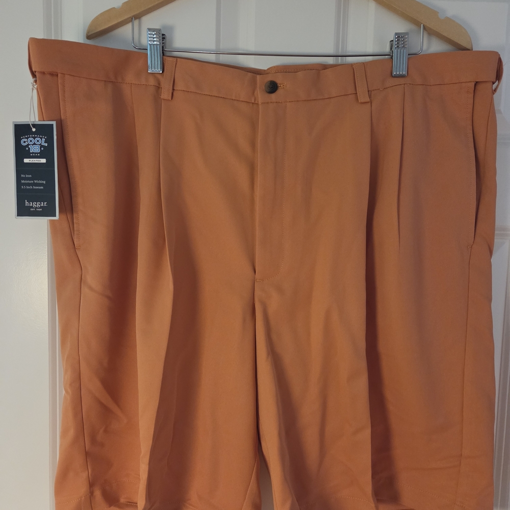 NWT Haggar Cool 18 Men's Orange Pleated Shorts Weight Loss Cleanout New With Tag